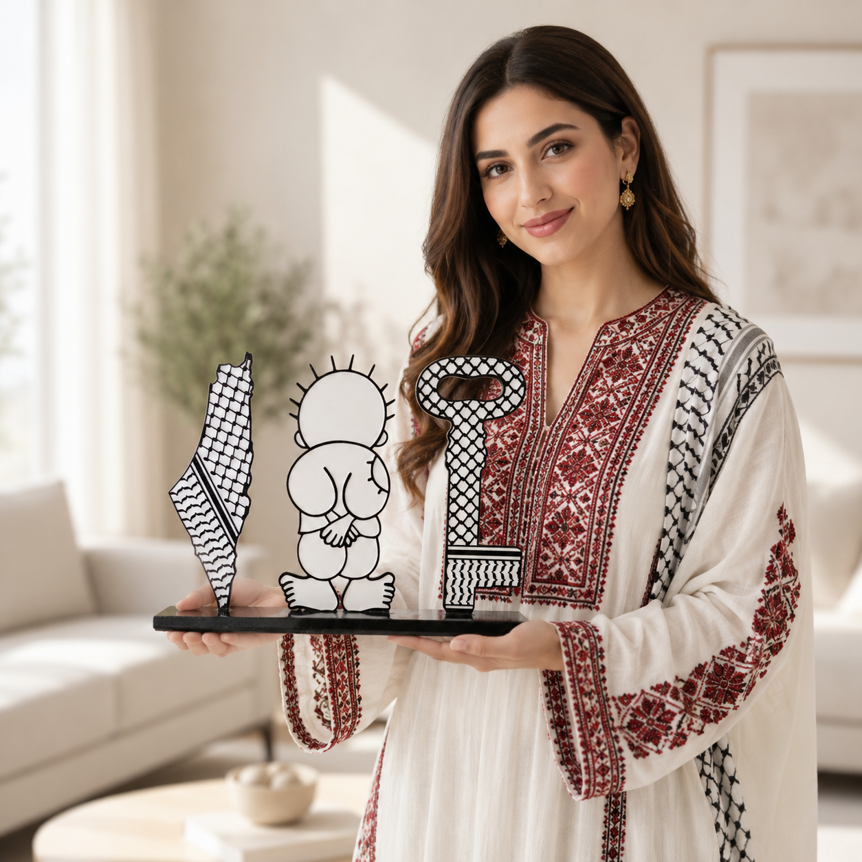 Palestine Map with Kuffiyeh, Handala & Key of Return | Glossy Resin Finish | Symbolic Gift