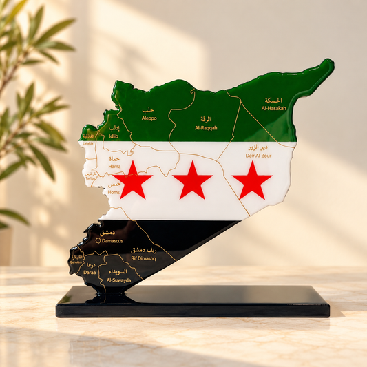 Syria Map with Flag Colors and Engraved Provinces, Glossy Finish | Perfect Gift