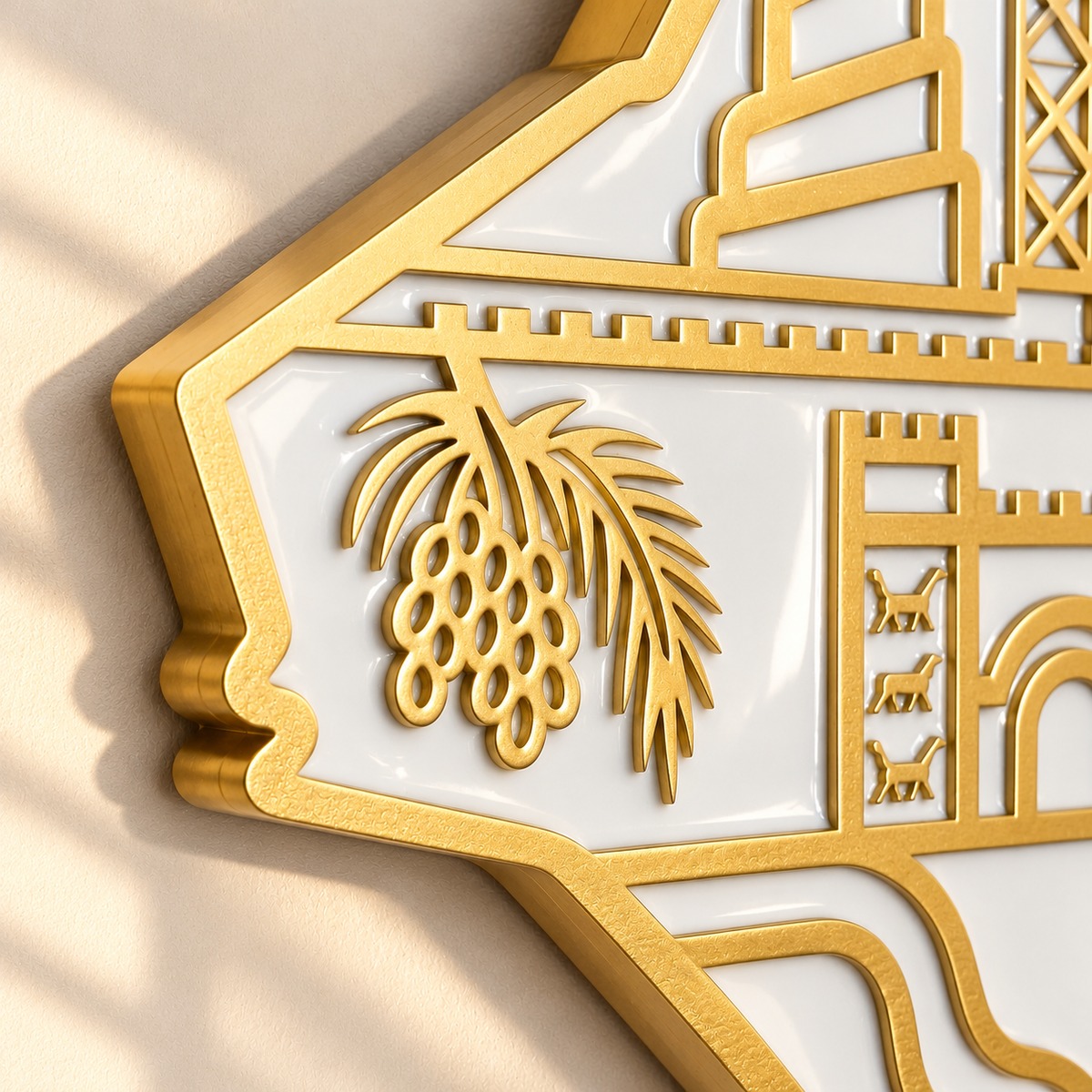 Iraq Map Wall Art with Iraqi Heritage Symbols, Glossy Finish
