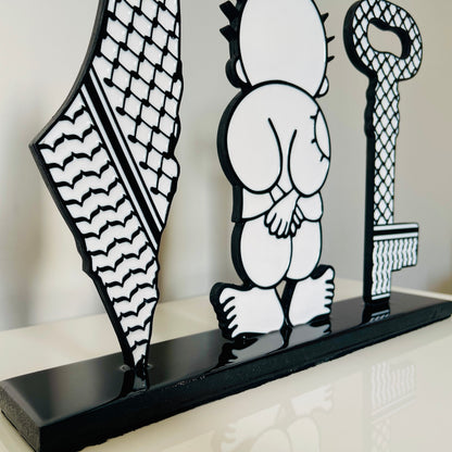 Palestine Map with Kuffiyeh, Handala & Key of Return | Glossy Resin Finish | Symbolic Gift