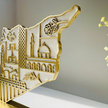Syria Wooden Map, Heritage Icons - Resin Finish | Perfect Gift