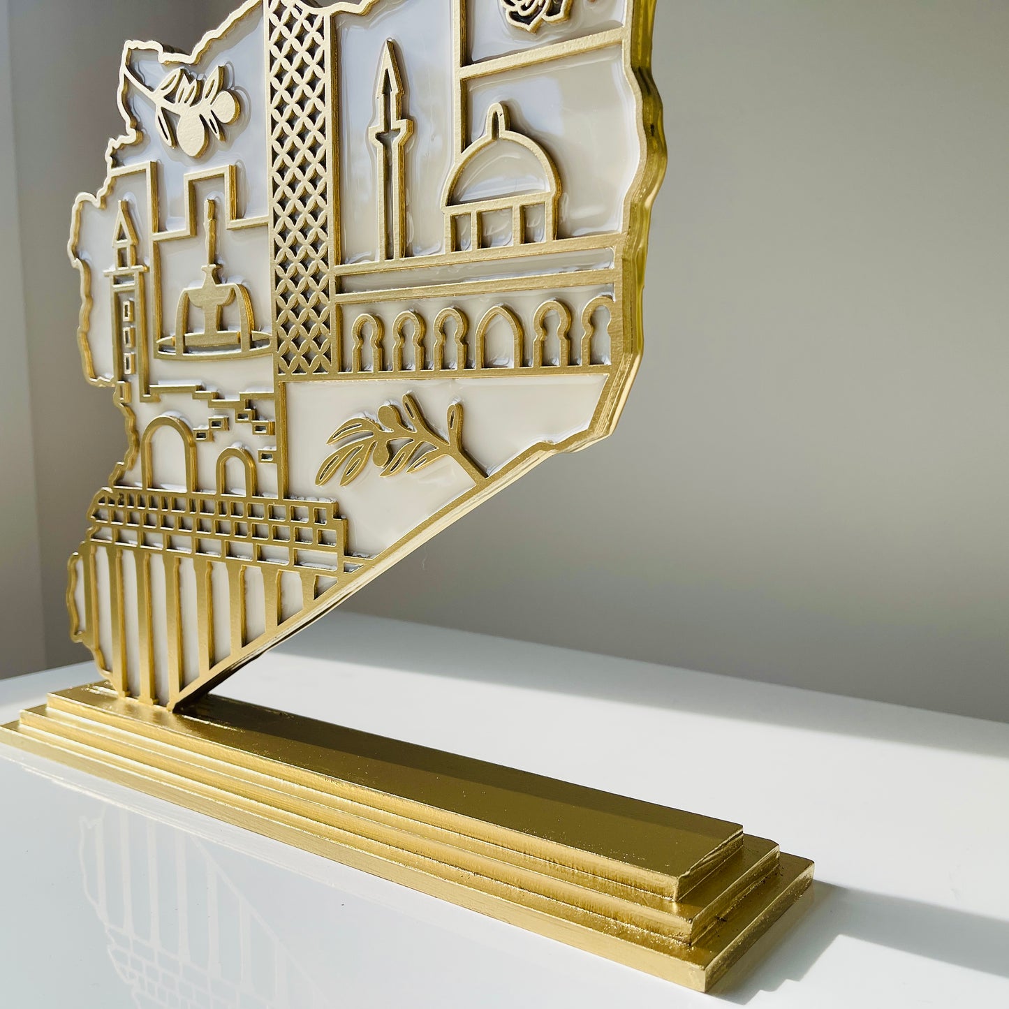 Syria Wooden Map, Heritage Icons - Resin Finish | Perfect Gift