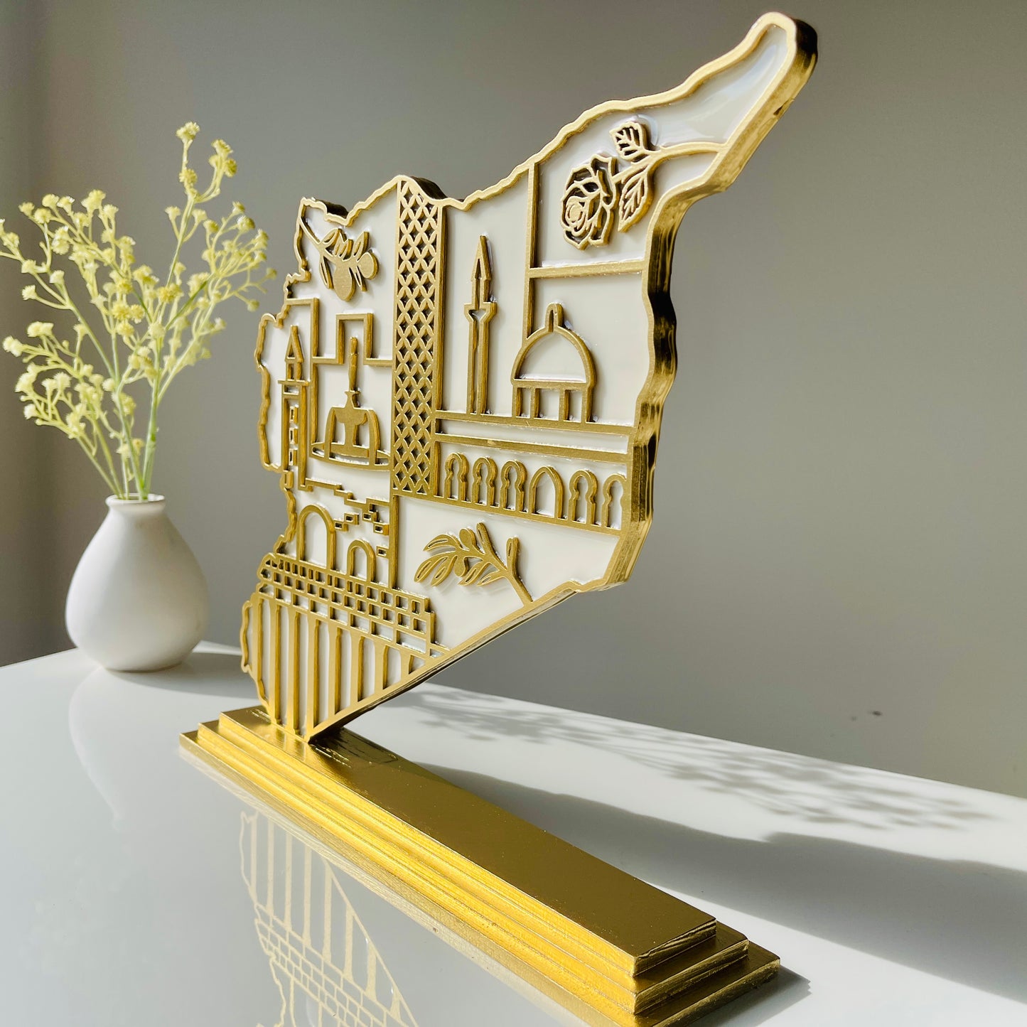 Syria Wooden Map, Heritage Icons - Resin Finish | Perfect Gift