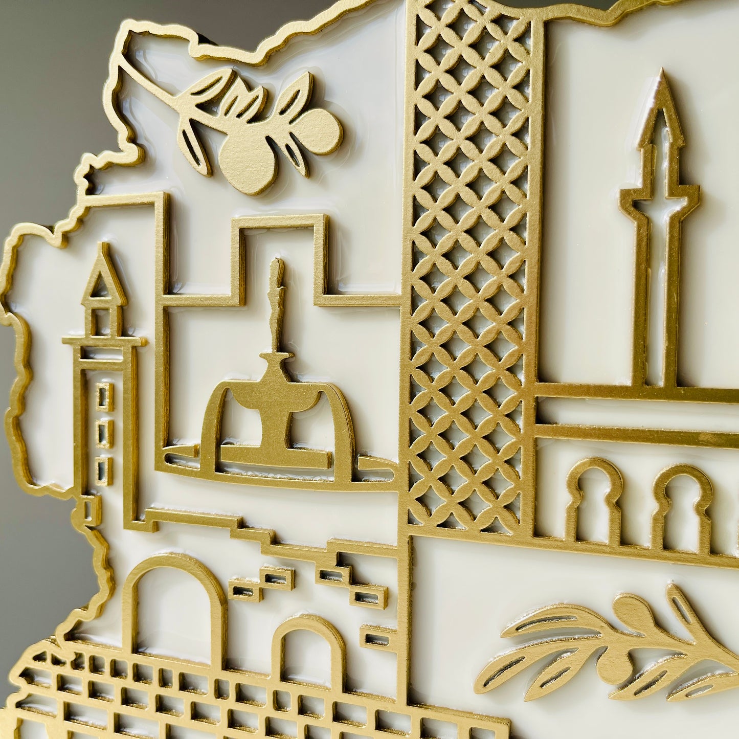 Syria Wooden Map, Heritage Icons - Resin Finish | Perfect Gift