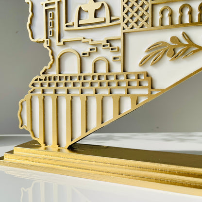 Syria Wooden Map, Heritage Icons - Resin Finish | Perfect Gift