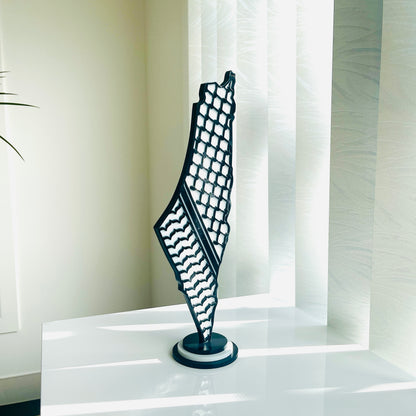 Palestine Map with Black Keffiyeh Pattern, Glossy Resin Finish