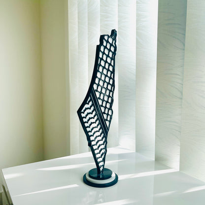 Palestine Map with Black Keffiyeh Pattern, Glossy Resin Finish