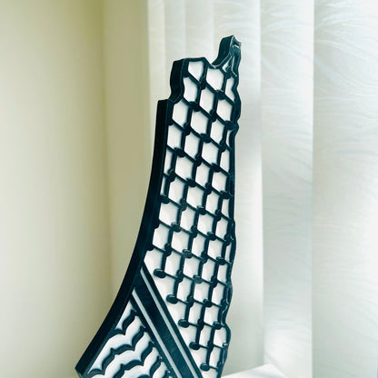 Palestine Map with Black Keffiyeh Pattern, Glossy Resin Finish
