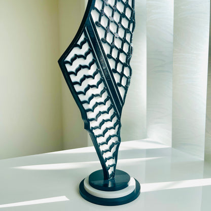 Palestine Map with Black Keffiyeh Pattern, Glossy Resin Finish