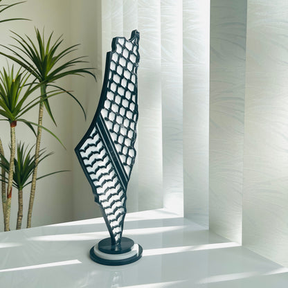 Palestine Map with Black Keffiyeh Pattern, Glossy Resin Finish