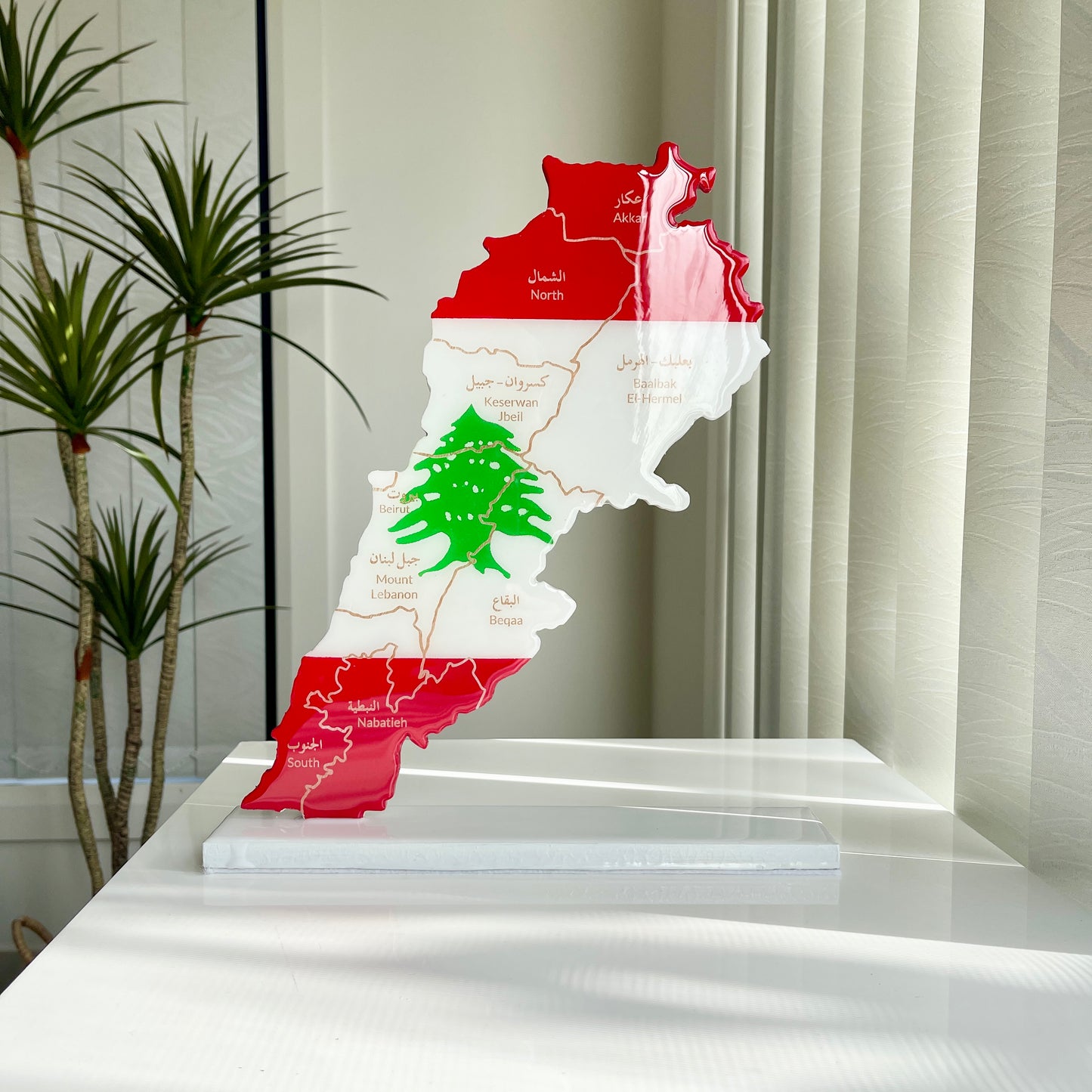 Lebanon Map, Flag Colours, Engraved Governorates - Resin Finish | Perfect Gift