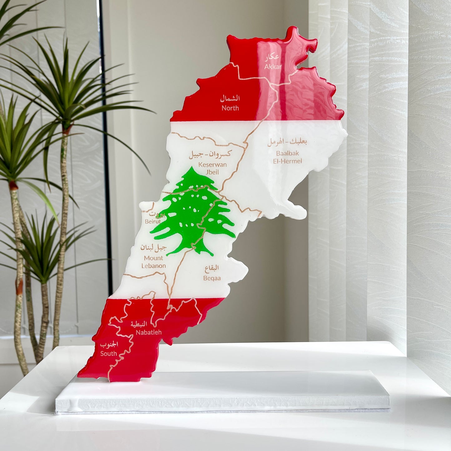 Lebanon Map, Flag Colours, Engraved Governorates - Resin Finish | Perfect Gift
