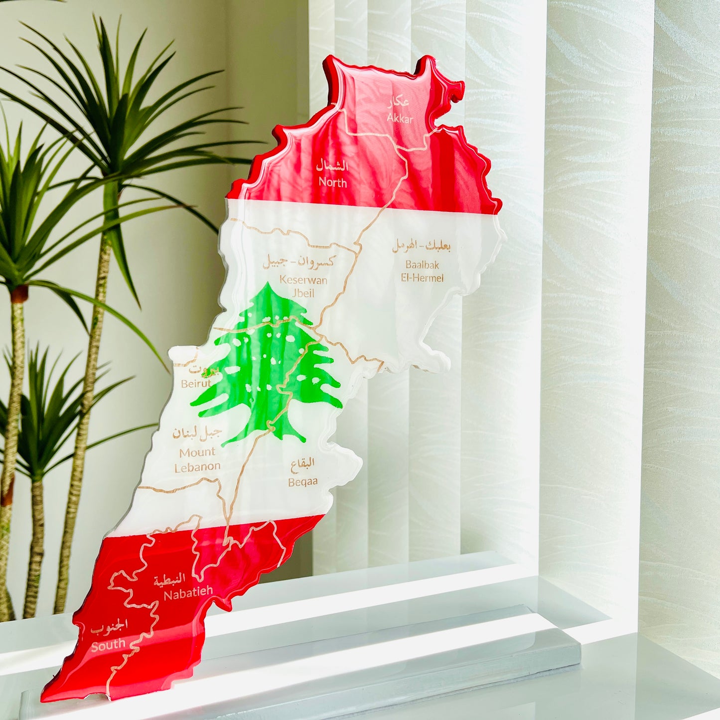 Lebanon Map, Flag Colours, Engraved Governorates - Resin Finish | Perfect Gift