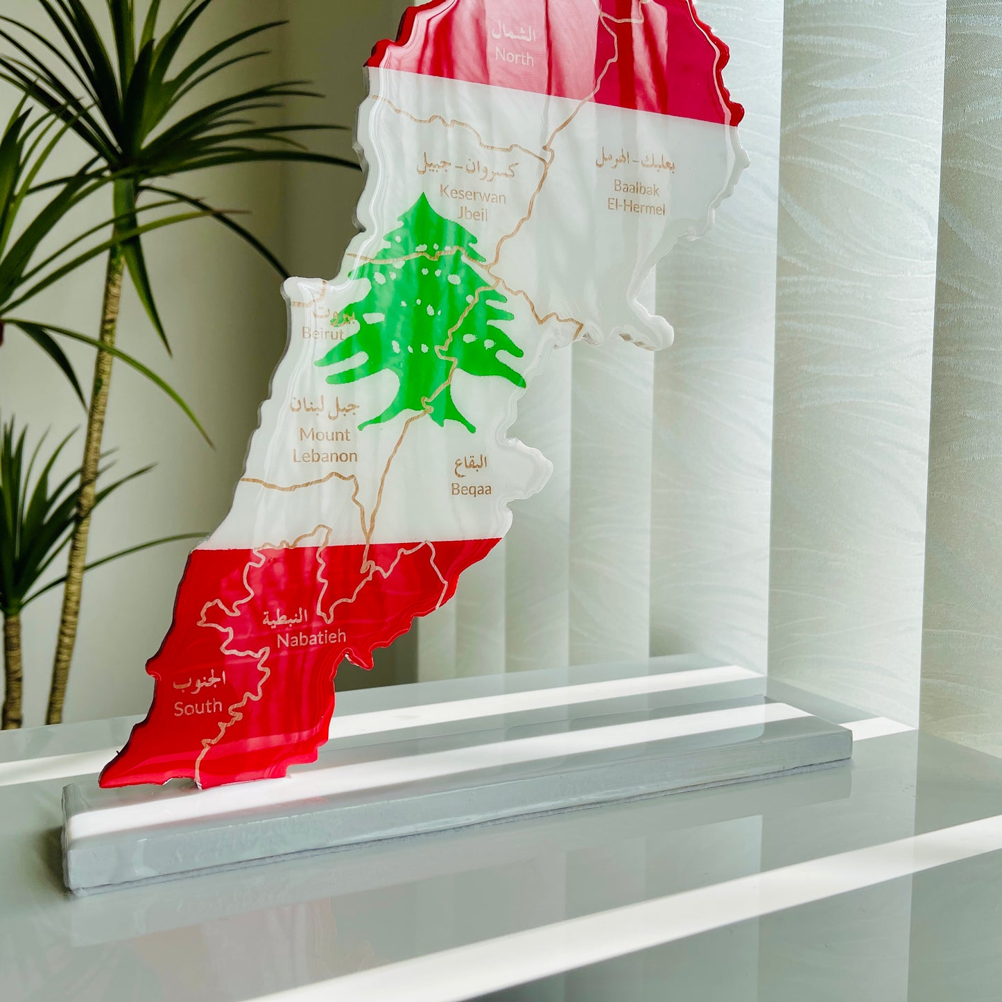 Lebanon Map, Flag Colours, Engraved Governorates - Resin Finish | Perfect Gift