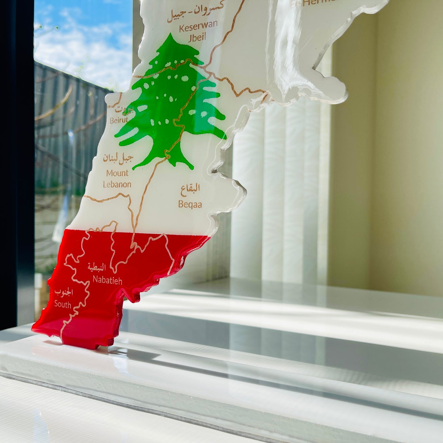 Lebanon Map, Flag Colours, Engraved Governorates - Resin Finish | Perfect Gift