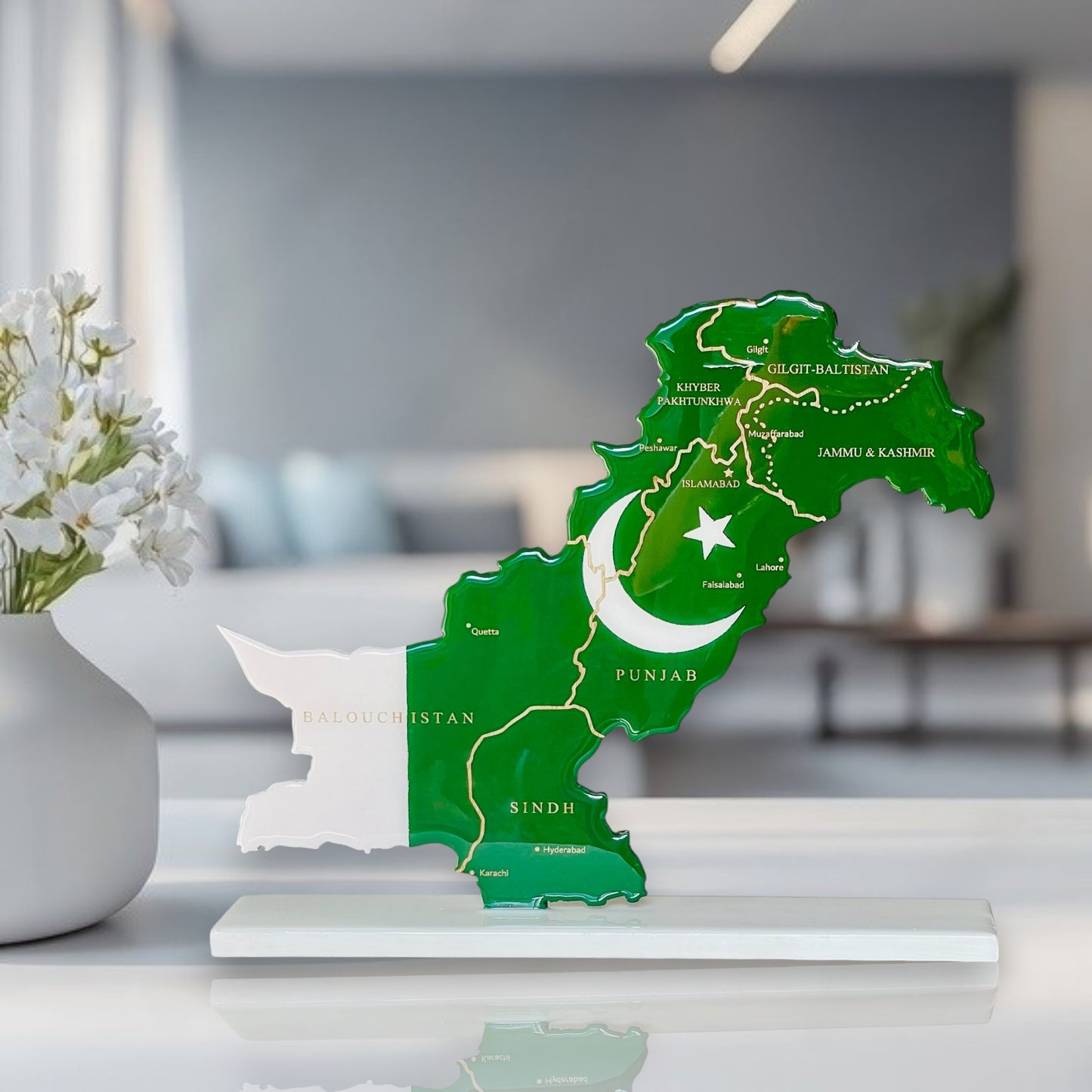 Pakistan Map, Flag Colours, Engraved Provinces - Resin Finish | Perfect Gift