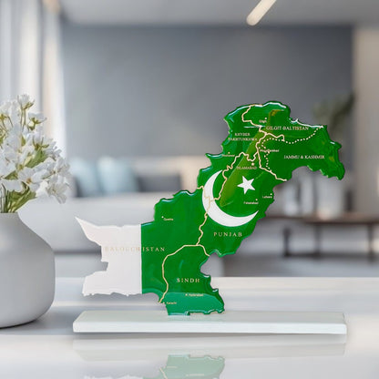 Pakistan Map, Flag Colours, Engraved Provinces - Resin Finish | Perfect Gift