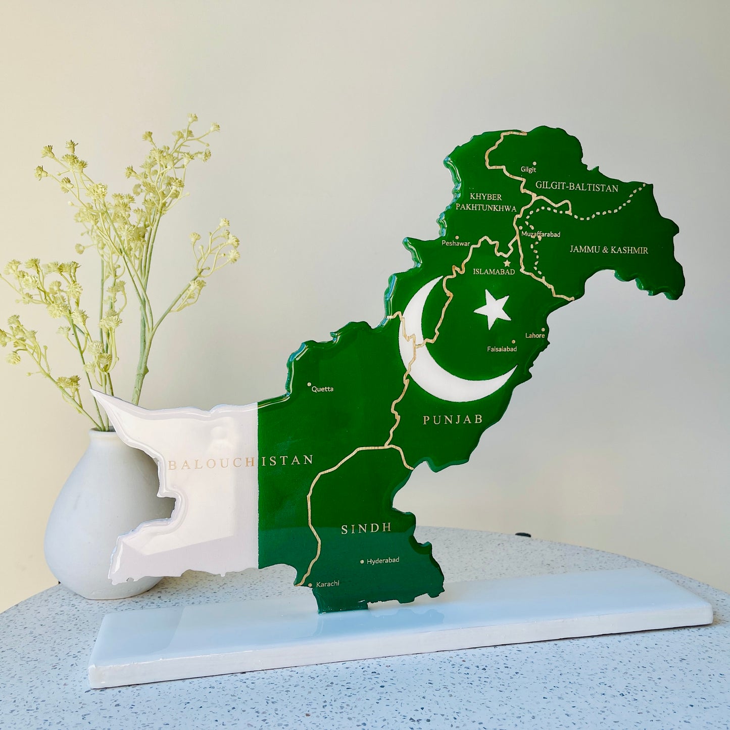 Pakistan Map, Flag Colours, Engraved Provinces - Resin Finish | Perfect Gift