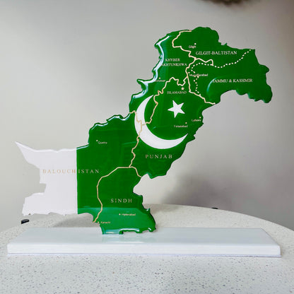 Pakistan Map, Flag Colours, Engraved Provinces - Resin Finish | Perfect Gift