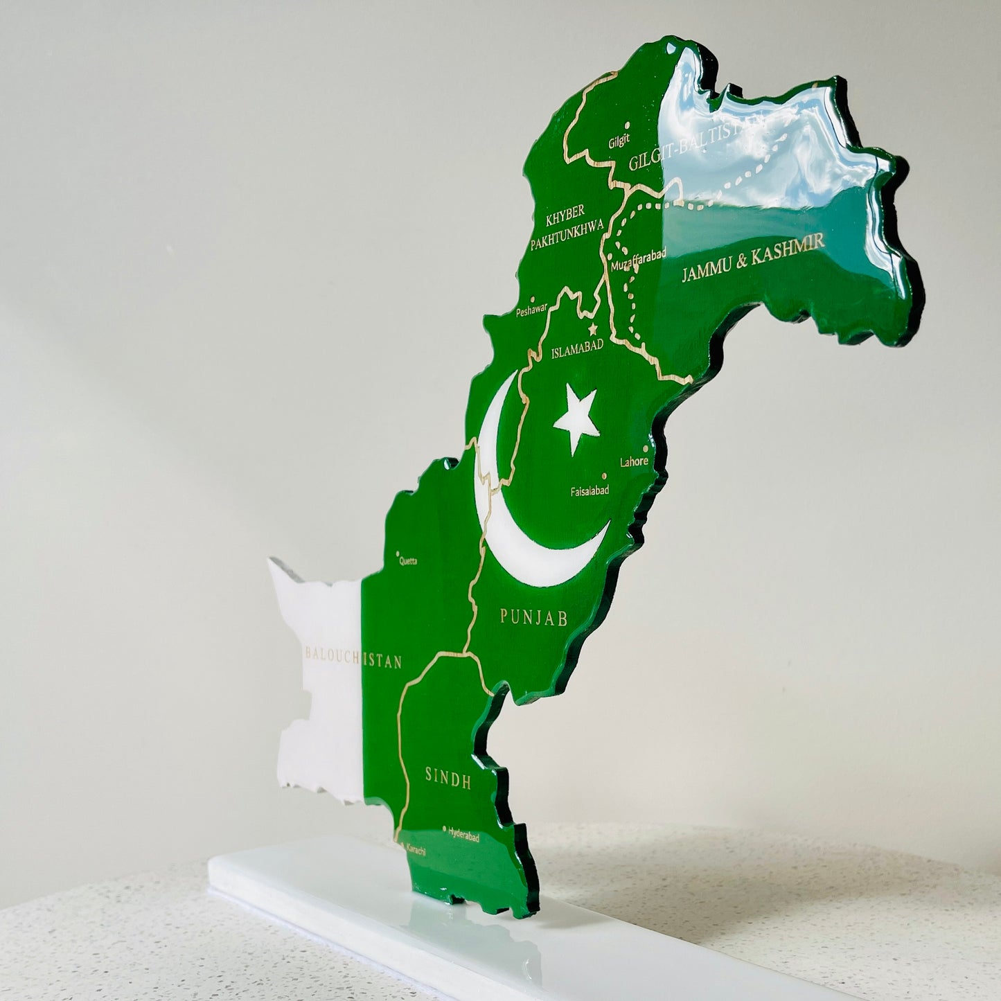 Pakistan Map, Flag Colours, Engraved Provinces - Resin Finish | Perfect Gift