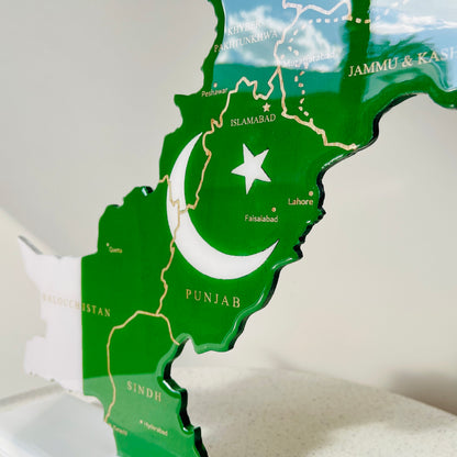 Pakistan Map, Flag Colours, Engraved Provinces - Resin Finish | Perfect Gift
