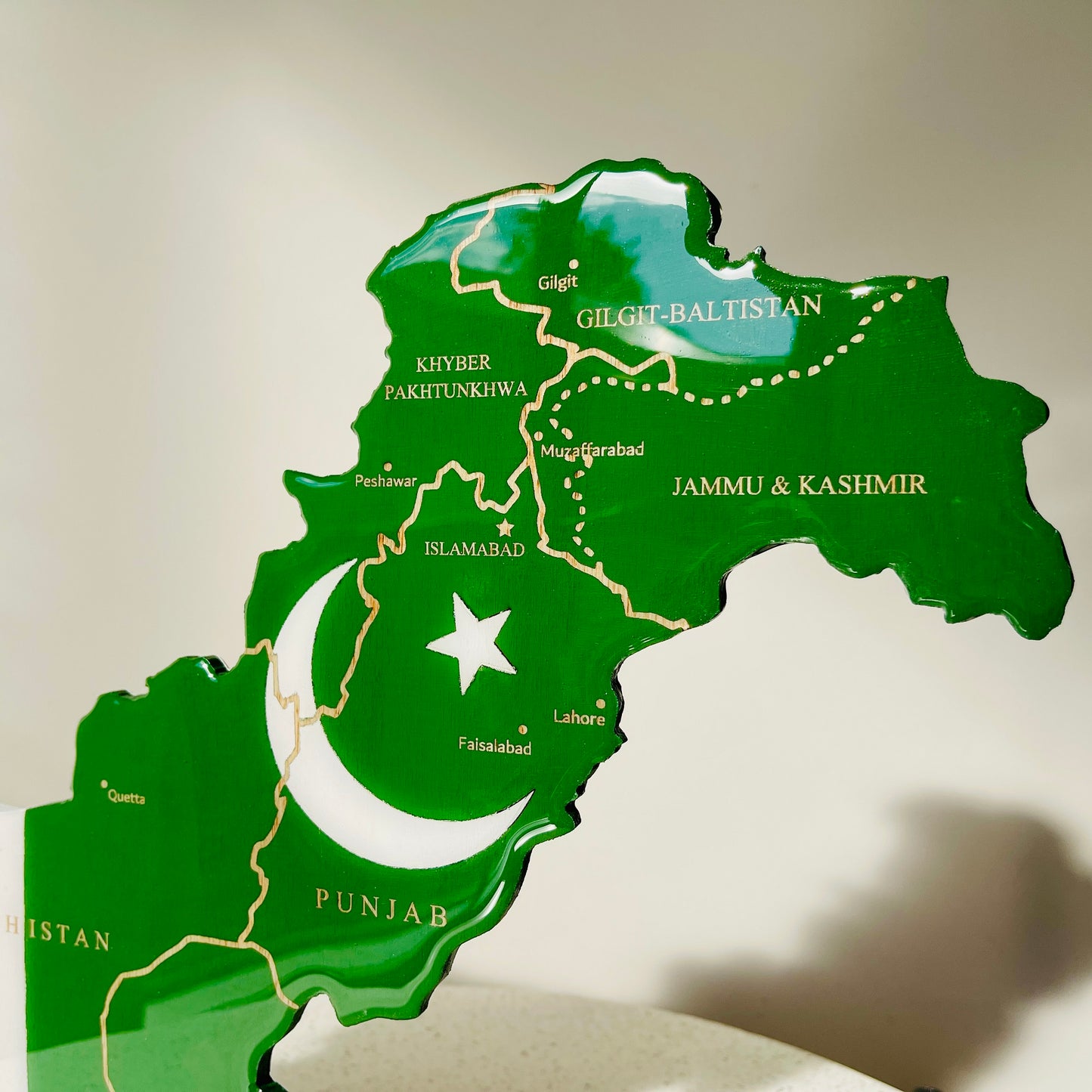 Pakistan Map, Flag Colours, Engraved Provinces - Resin Finish | Perfect Gift