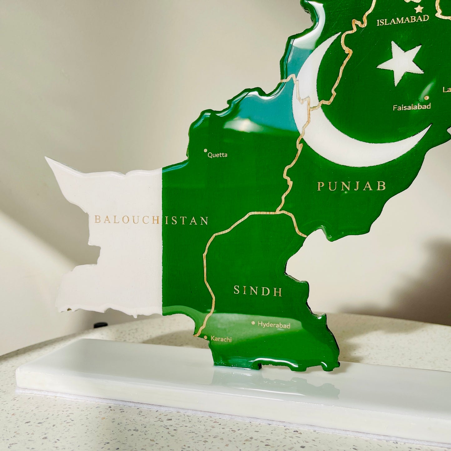 Pakistan Map, Flag Colours, Engraved Provinces - Resin Finish | Perfect Gift