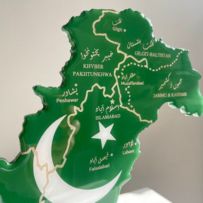 Pakistan Map, Flag Colours, Engraved Provinces - Resin Finish | Perfect Gift
