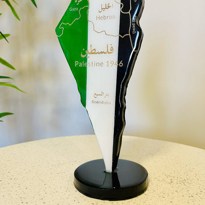 Palestine Map with Engraved Cities & Resin Finish on a stand