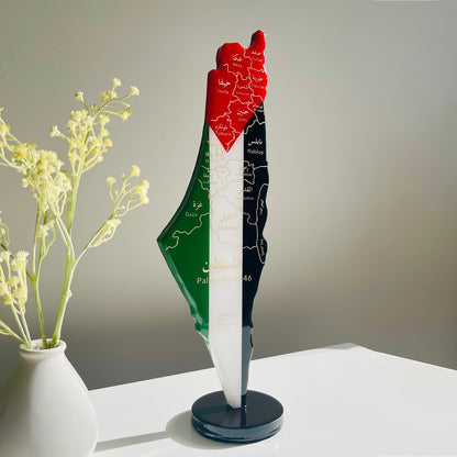 Palestine Map with Engraved Cities & Resin Finish on a stand