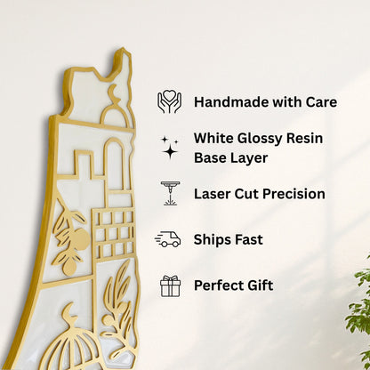 Palestine Map, Palestine Cultural Symbols - Resin Finish | Perfect Gift