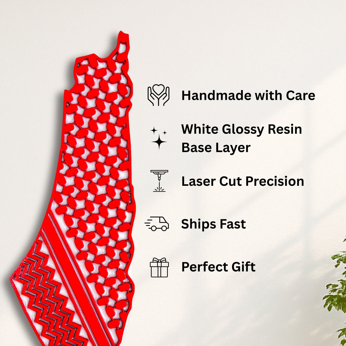 Palestine Map, Red keffiyeh - Resin Finish | Perfect Gift