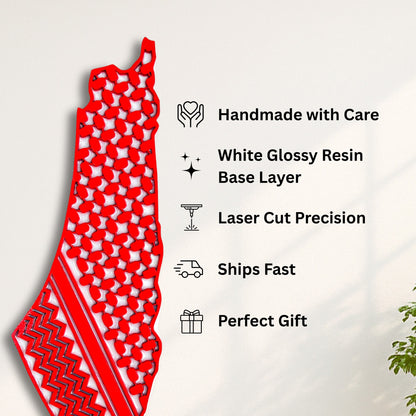 Palestine Map, Red keffiyeh - Resin Finish | Perfect Gift