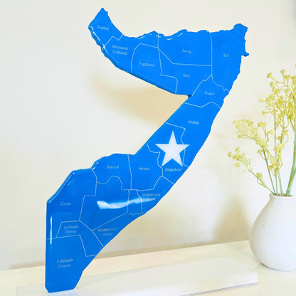 Somalia Map, Somali Flag Colours, Engraved Regions - Glossy Finish | Perfect Gift