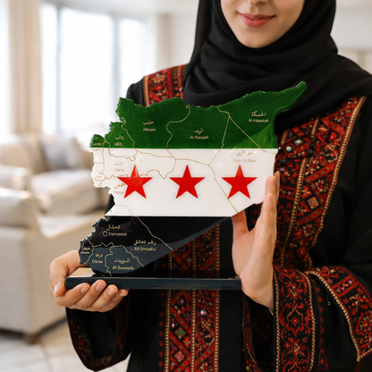 Syria Map with Flag Colors and Engraved Provinces, Glossy Finish | Perfect Gift