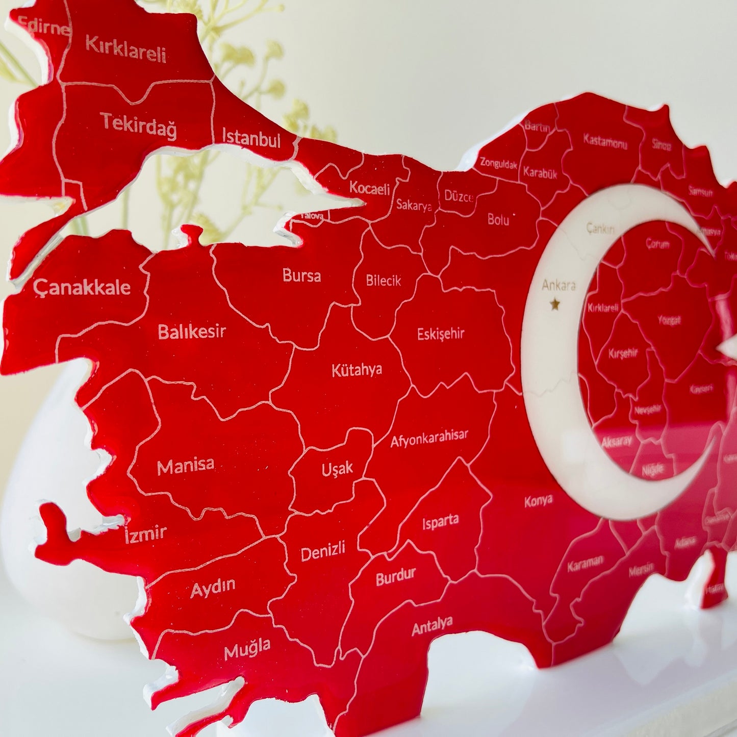 Türkiye Map with Flag Colours and Resin Finish on a Stand