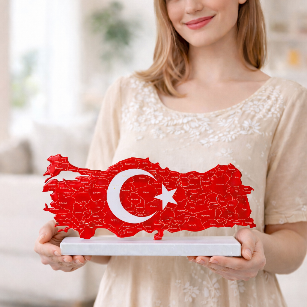 Türkiye Map, Flag Colours, Engraved Provinces - Resin Finish | Perfect Gift