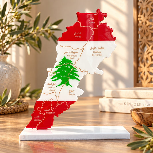 Lebanon Map, Flag Colours, Engraved Governorates - Resin Finish | Perfect Gift