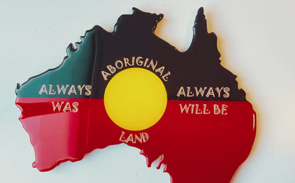 Aboriginal Australia Wall Art – "Always Was Always Will Be" Resin Map | Laser Cut & Glossy Finish | Handmade Indigenous Decor | 63x50 cm