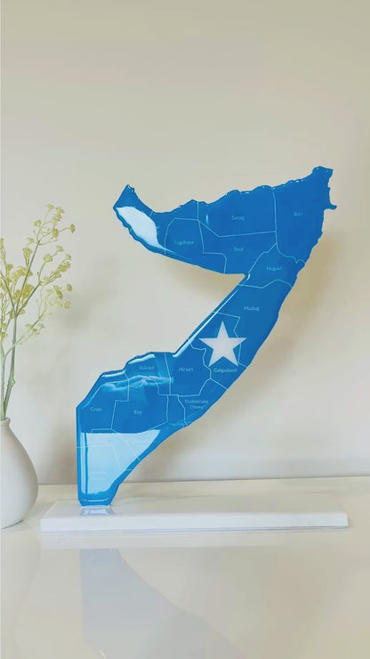 Somalia Map, Somali Flag Colours, Engraved Regions - Glossy Finish | Perfect Gift