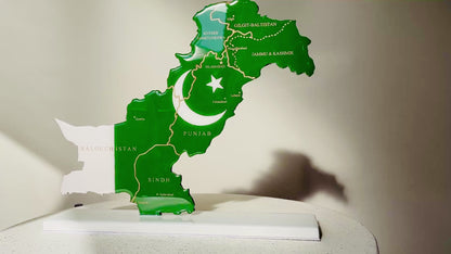 Pakistan Map, Flag Colours, Engraved Provinces - Resin Finish | Perfect Gift