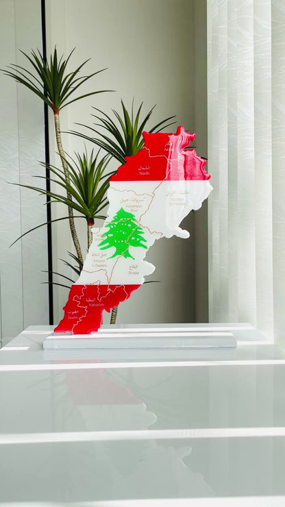 Lebanon Map, Flag Colours, Engraved Governorates - Resin Finish | Perfect Gift