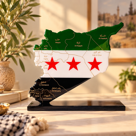 Syria Map with Flag Colors and Engraved Provinces, Glossy Finish | Perfect Gift